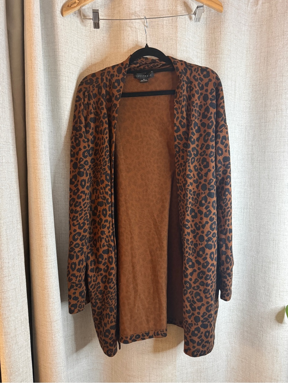 Sanctuary Rust Brown and Black Leopard Open-Front Cardigan